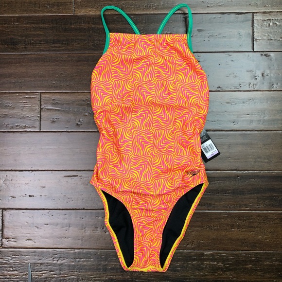 Speedo Flipturns Geo Zebra Mesh Back Swimsuit New - Picture 3 of 8